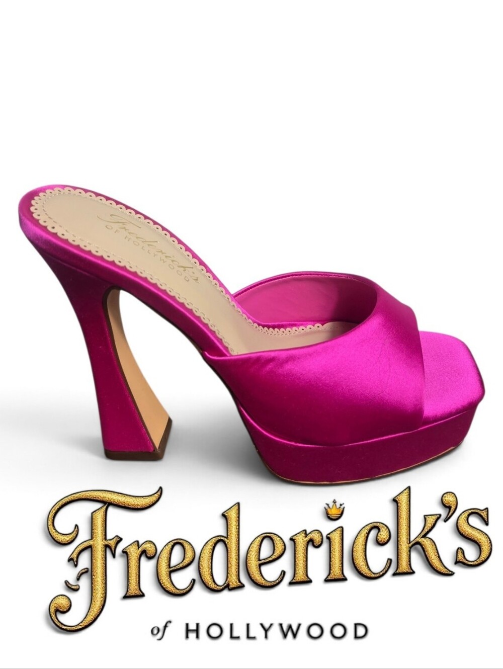 Frederick's of Hollywood Hot Pink Satin Platform Mule Heels